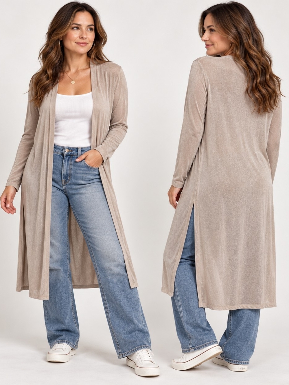 Love Size L Taupe Longline Duster Cardigan Y2K Casual Minimalist Soft Girl